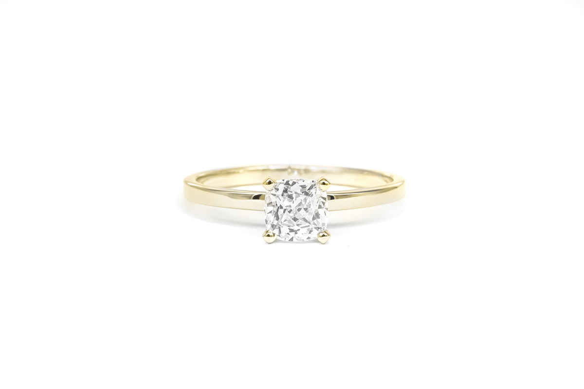 Cushion Lab Grown Diamond Solitaire Ring in 18K Yellow Gold (1.00 ct or more)