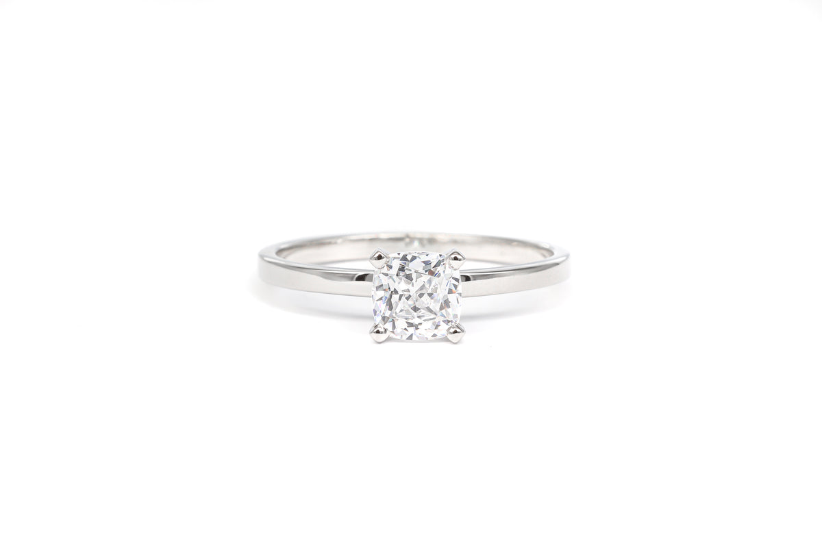 Cushion Lab Grown Diamond Solitaire Ring in 18K White Gold (1.00 ct or more)