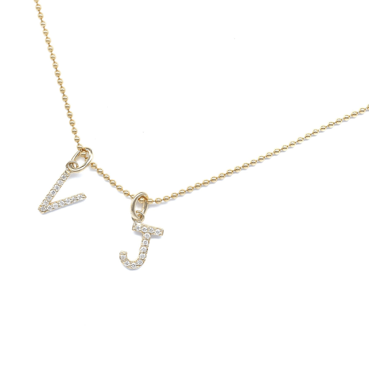 Diamond Letter Pendant in Yellow Gold On A Ball Chain