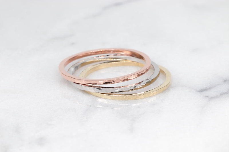 Stackable Gold Rings with a hammered finish