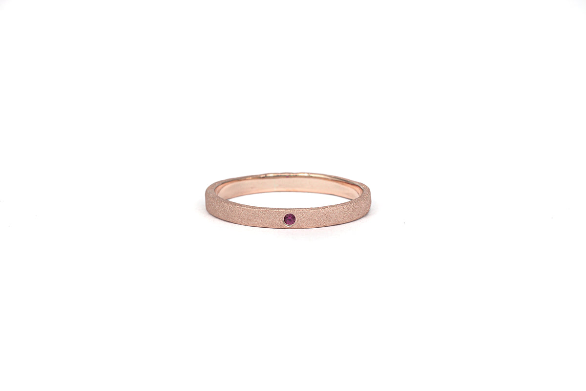 Hammered and Sandblasted Rose Gold Ring with Ruby