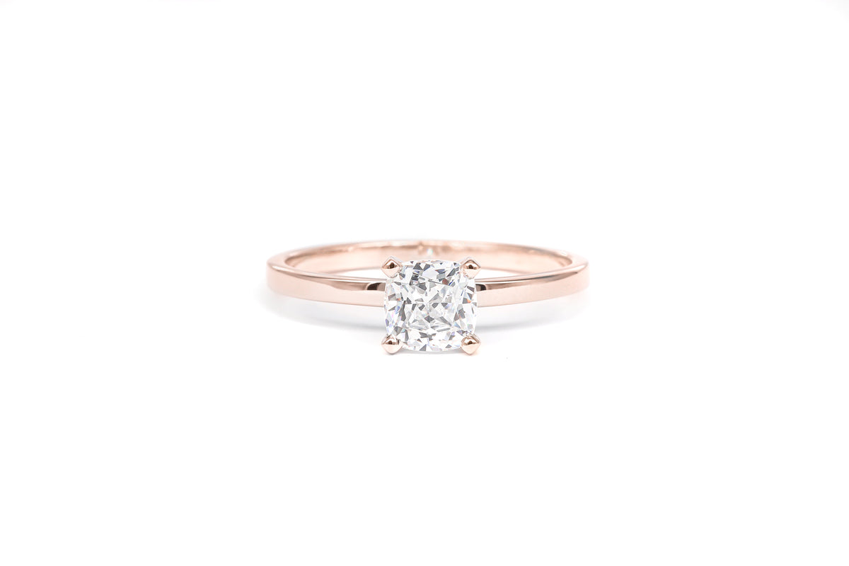 Cushion Moissanite Solitaire Ring in 18K Rose Gold