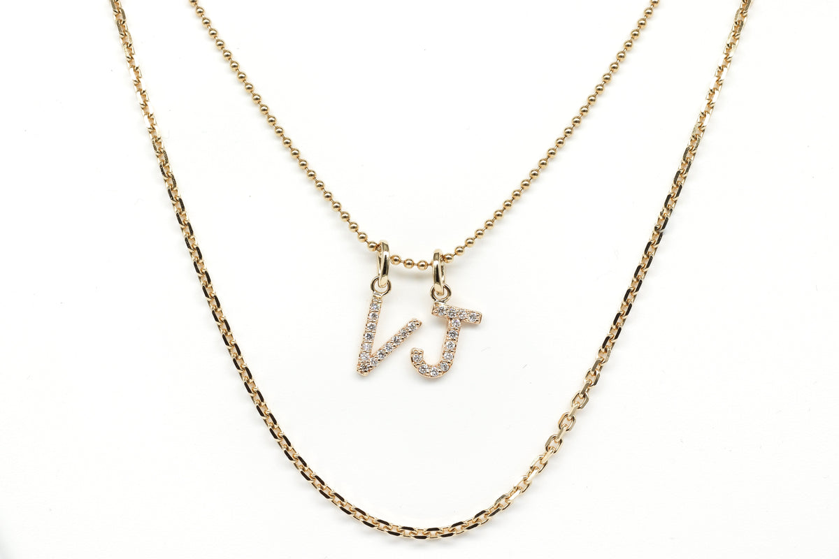 Diamond Gold Letter Pendants with Diamond Cable Chain