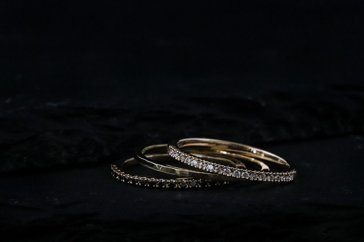 Three Rings Stacked Diamond Eternity Gold Bands