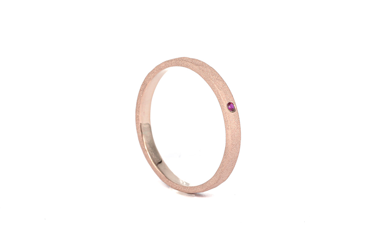 Hammered and Sandblasted Rose Gold Ring with Ruby