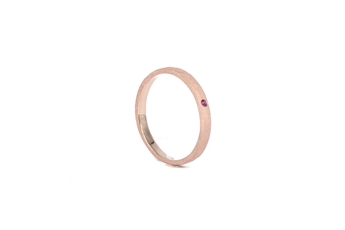 Hammered and Sandblasted Rose Gold Ring with Ruby