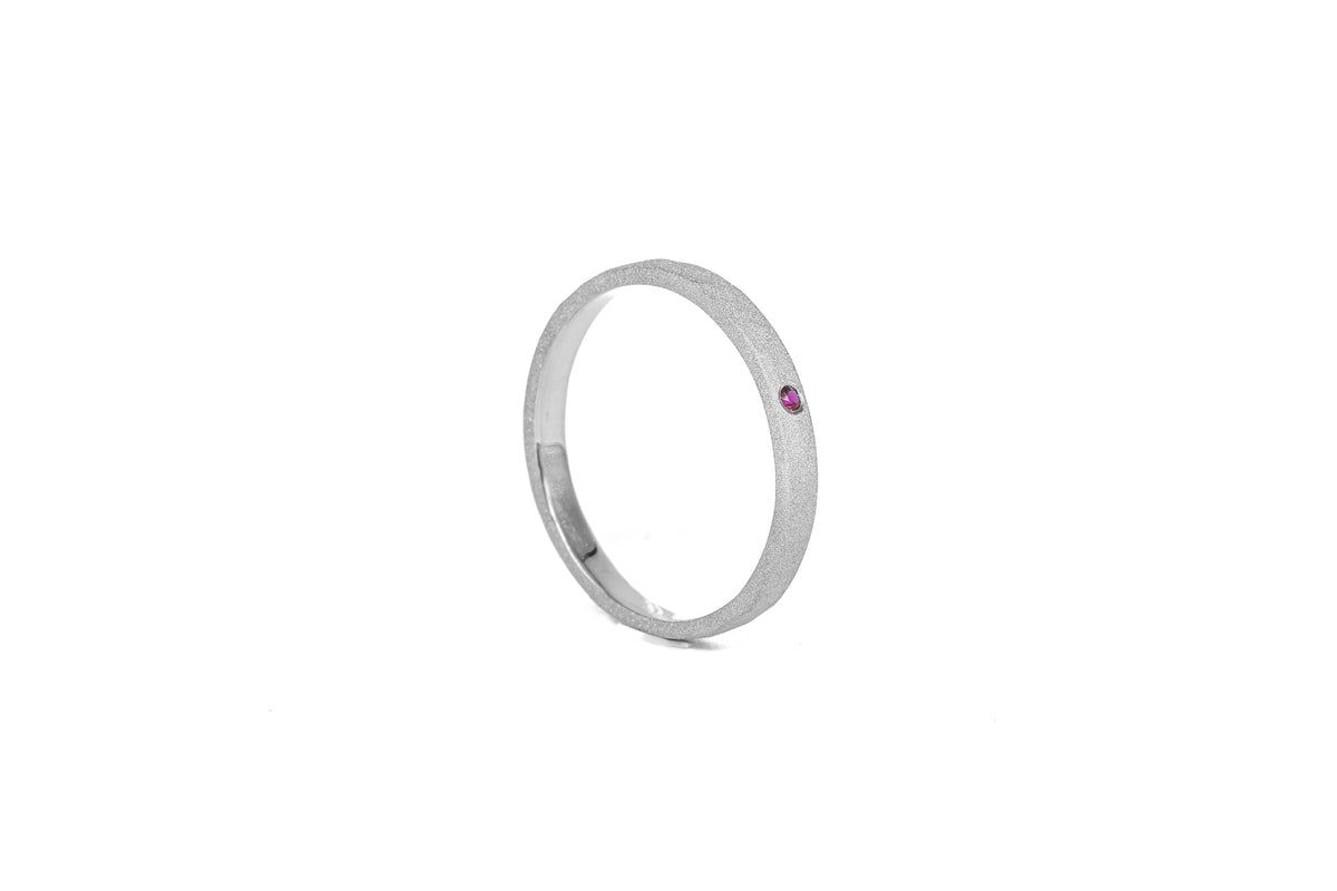 Hammered and Sandblasted White Gold Ring with Ruby