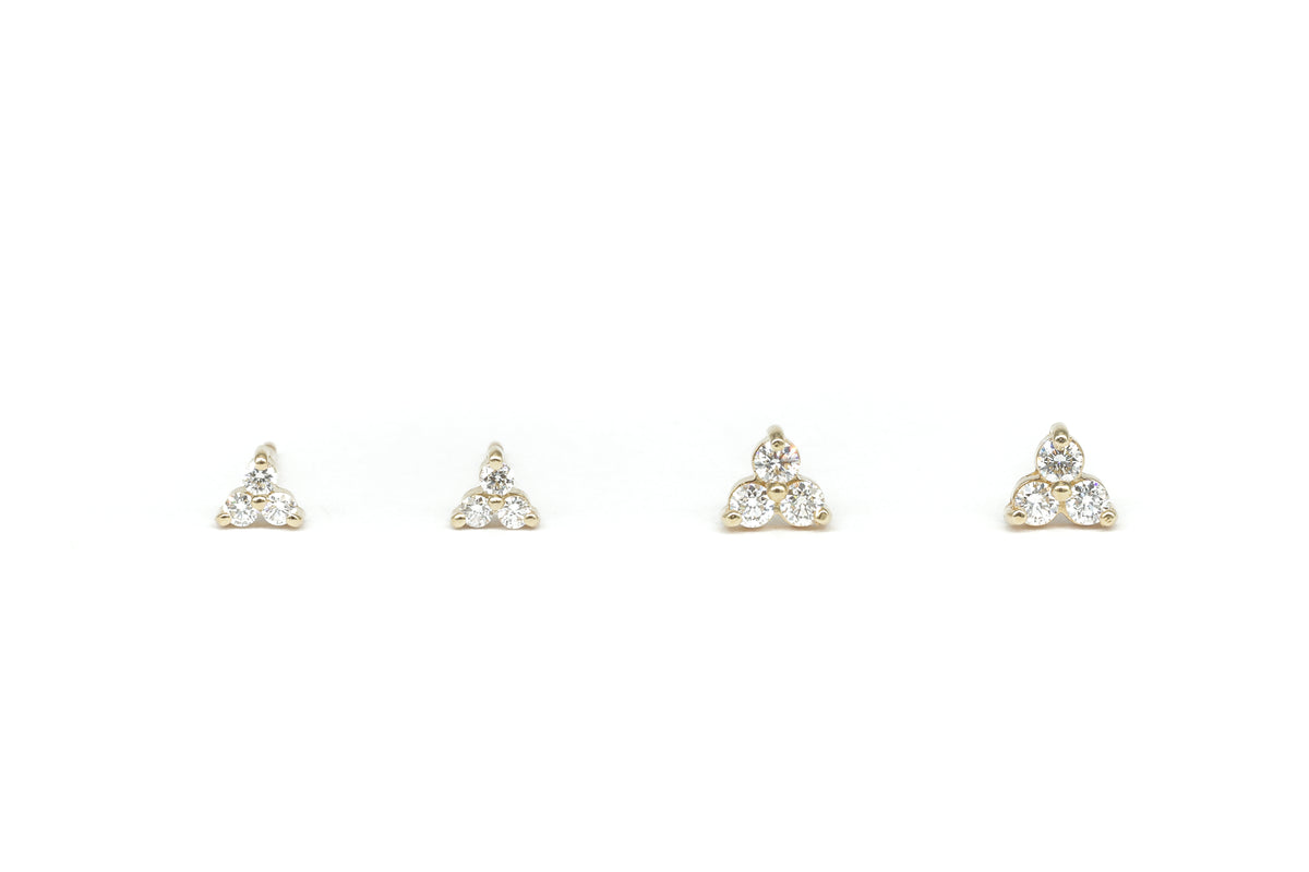 Trinity Diamond Stud Earrings in Yellow Gold (0.12 Carat & 0.16 Carat)